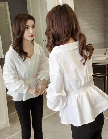 美斯馨秋季衬衫衬衣女长袖上衣2021春季新款韩版长袖条纹衬衫女裙摆