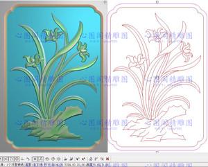 花草兰花小门板精雕图灰度图浮雕图精品兰花边板背板194x284新款