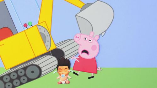 小猪佩奇抬起挖掘机救出汪汪队立大功小莱德