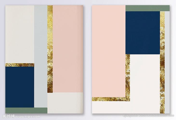 几何抽象北欧金边金箔图形装饰画图片