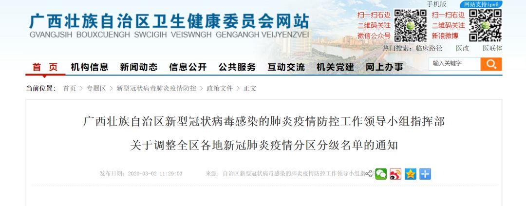河池新增治愈出院2例!广西新冠肺炎疫情分区分级县(市,区)名单公布!
