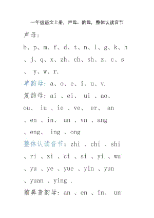 一年级声母韵母表