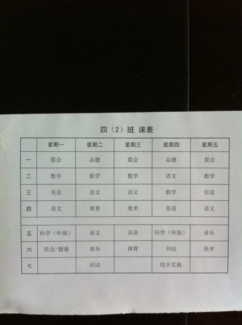 [转载]四年级上学期课表