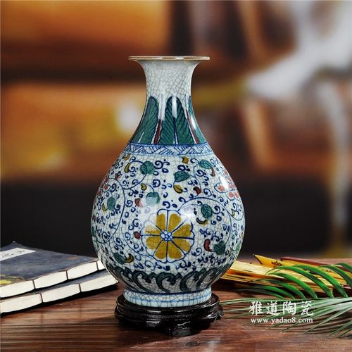 手绘釉下彩仿古官窑青花瓷花瓶
