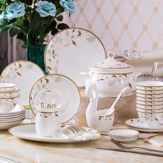 mornenjoy 景德镇陶瓷骨瓷餐具套装 高脚碗碗碟套装中式家用成套碗筷