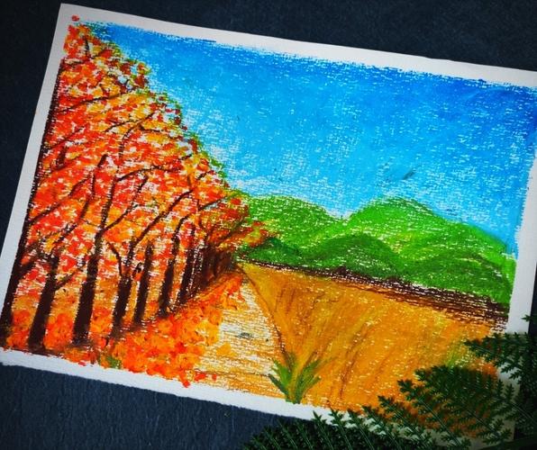 植物大作战用油画棒画秋天非常适合小朋友
