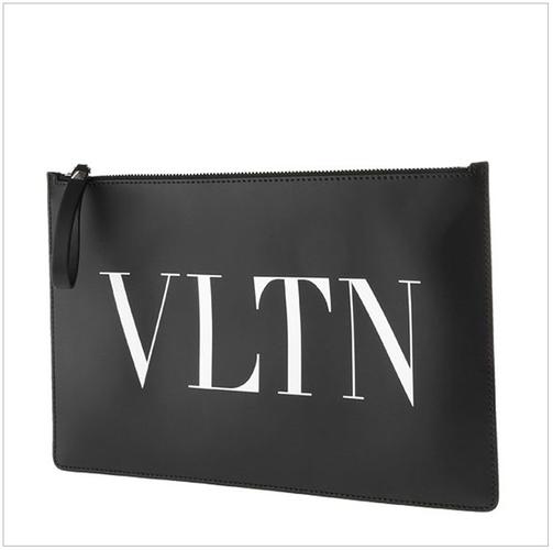 valentino/华伦天奴 中性黑色小牛皮logo印花时尚钱包手拿包