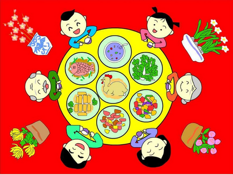 春节吃饭简笔画