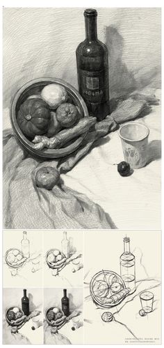 静物素描 范画 步骤 竖构图 南瓜