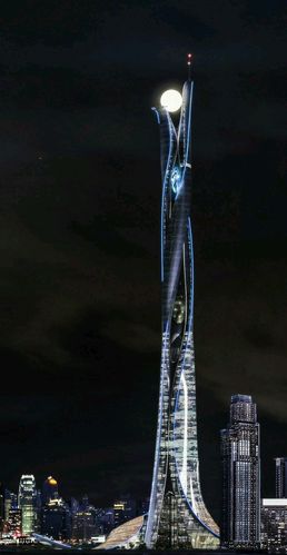 位于香港的尖沙咀,世界最高,耗资65亿美元的虚构建筑明珠塔(头100层