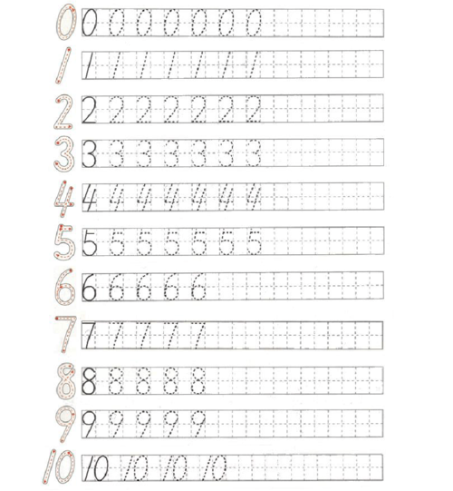 一年级 0-10数字书写练习表 (日字格,田字格)