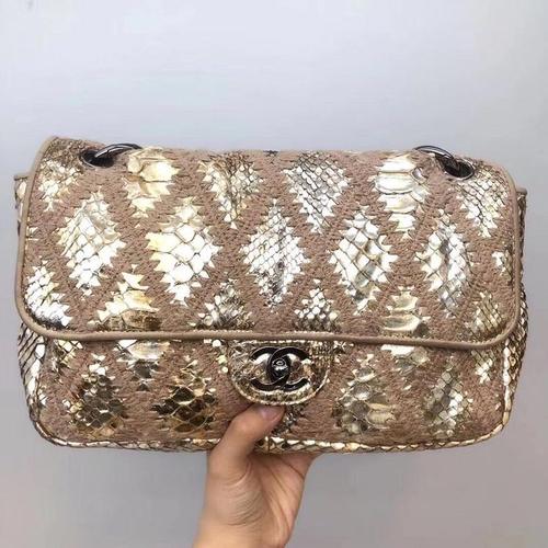 chanel 香奈儿限量拼金色蛇皮链条包