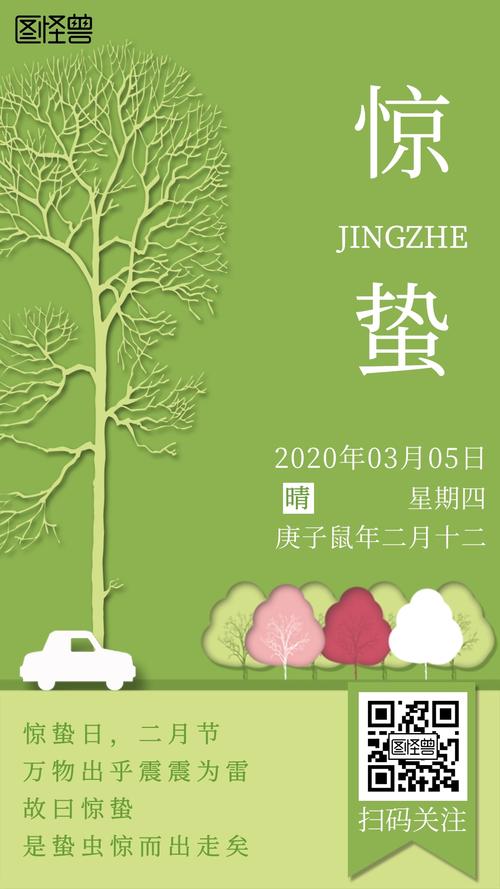 绿色清新节日惊蛰早安日签