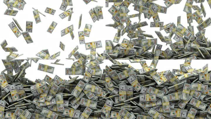新的一百美元钞票堆成一堆