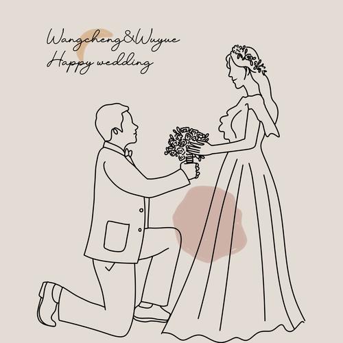 婚礼logo设计个性定制剪影简笔画线条logo手绘人物婚纱照名字头像