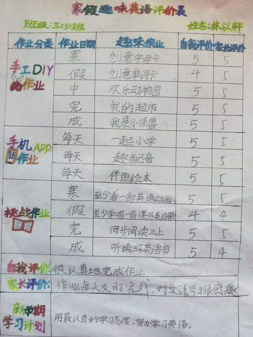 林以轩的寒假英语作业