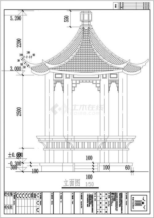 某公园中式六角亭设计cad施工图