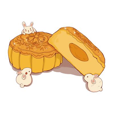 中秋 中秋节卡通手绘可爱中秋节月饼兔子小清新装饰免抠素材