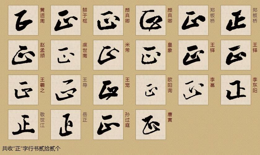 "正"字行书写法参考