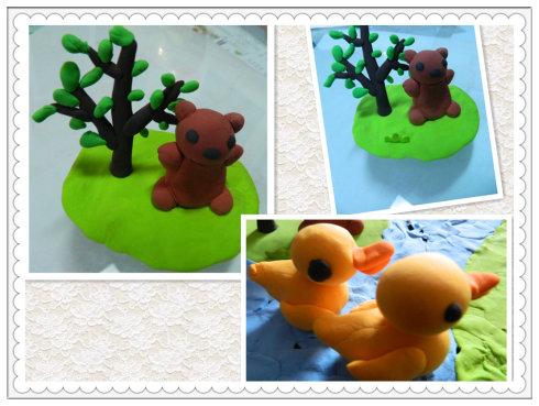 准备8种颜色彩泥:  黑色 深绿色 淡绿色 咖啡色 蓝色 灰色 黄色 桔