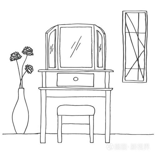 在素描风格的梳妆台.矢量图是手绘