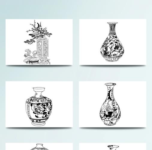 黑白手绘花瓶矢量素材