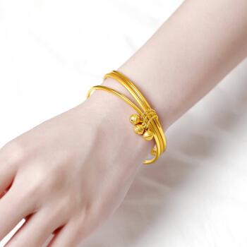 老凤祥云同款七夕情人节生日礼物三生三世的黄金手镯女新款细三光圈