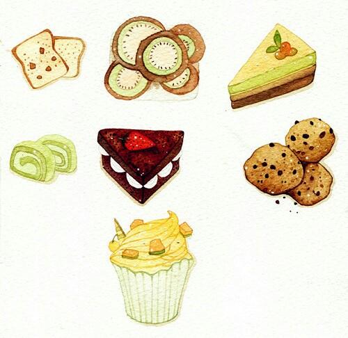 甜点下午茶 甜品控 插图插画 涂鸦绘图 吃货福利 水粉彩铅 手帐素材