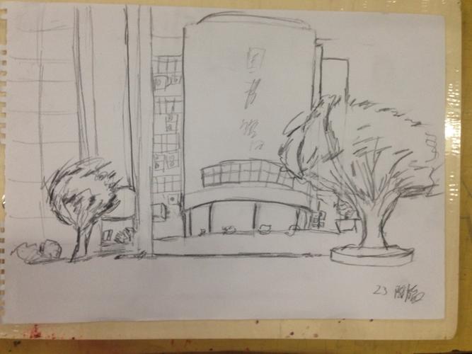 15动漫第1次校园一角场景速写