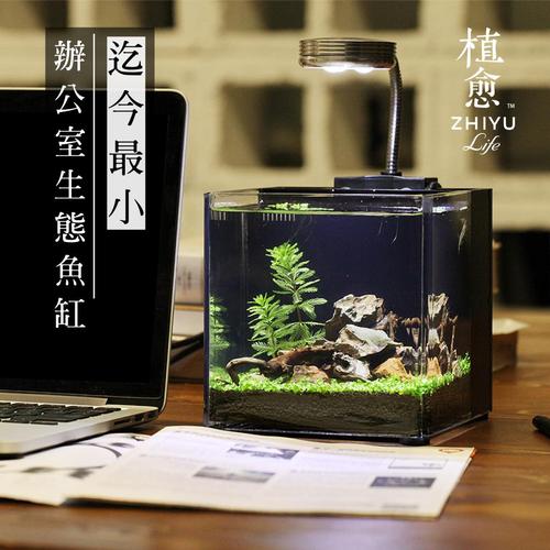 植愈 迷你生态鱼缸办公桌水草缸创意造景办公室小鱼缸超白缸包邮
