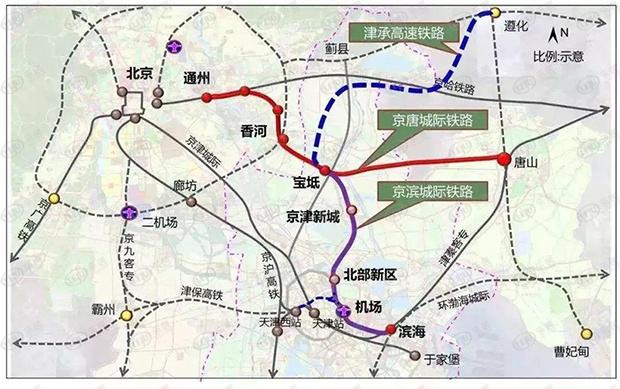 宝坻南站是正在建设中的京唐城际铁路,京滨城际铁路与规划中的津承