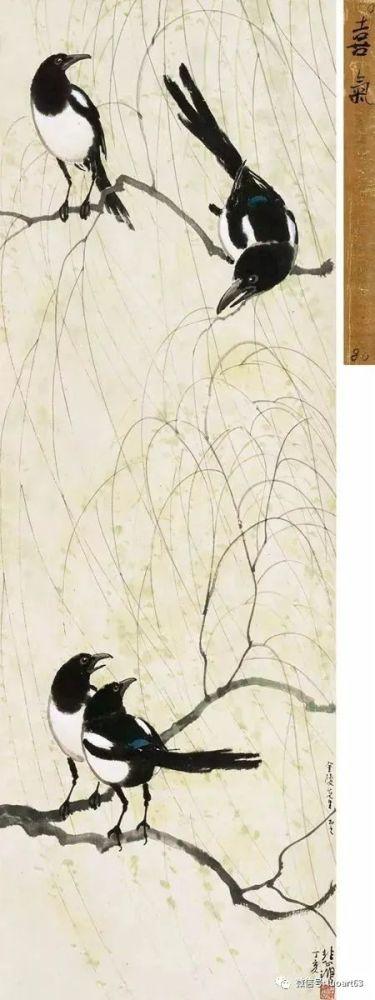 徐悲鸿画笔下的喜鹊图,灵动可爱,妙趣横生