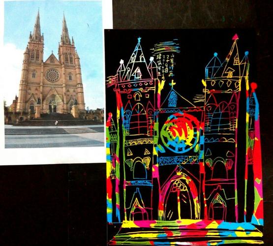 儿童国画周日上午班最新课程《刮刮画--国外建筑写生》2016.5.29