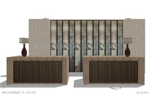中式前台背景墙su模型 前台su模型
