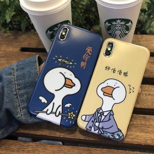 新款ok鸭手机壳苹果xs max保护套全包磨砂软壳7/8plus适用情侣壳