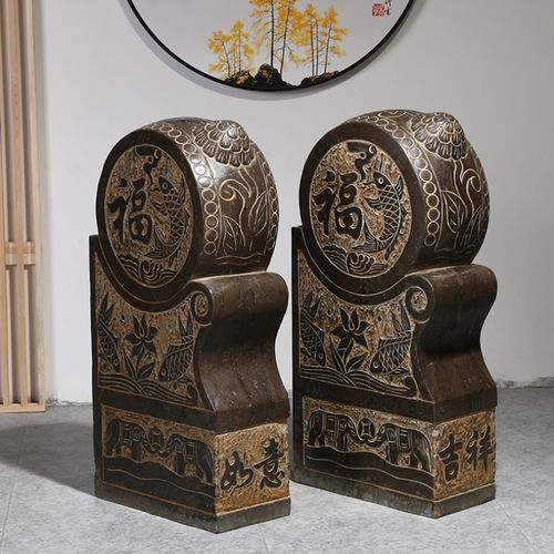 石雕青石石门墩抱鼓石一对家用大门口中式庭院石雕