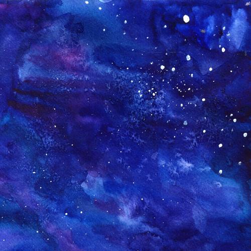 蓝色外太空水彩画
