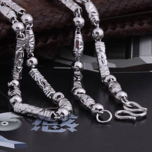 莉翠行 纯银男性饰品 竹颈韩式男项链 橄榄珠项链 男性银项链