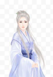 立绘古风白发蓝衣女子
