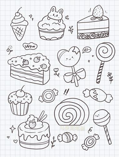 简笔画|零基础简单甜点美食蛋糕手帐素材_简笔画_手帐