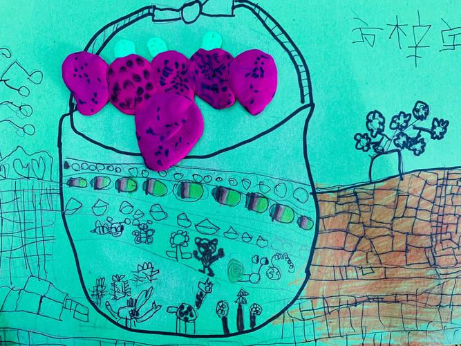 2019春季儿童画创意班手工作业欣赏《摘草莓》