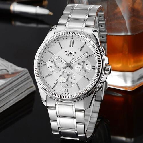 卡西欧casio手表男商务经典皮带钢带防水时尚三表盘学生男士日韩品牌