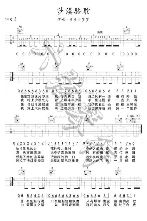 沙漠骆驼吉他谱(图片谱,弹唱)_展展与罗罗_沙漠骆驼1.png
