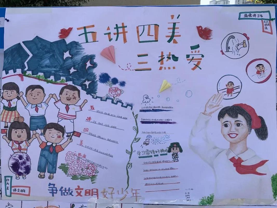 阜南玉泉中学举办"五讲,四美,三热爱"手抄报创作大赛会展为了