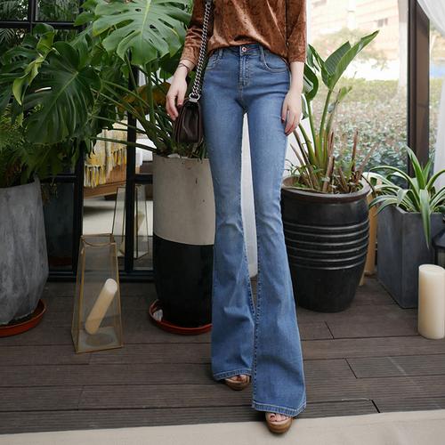 微喇裤女 长裤牛仔_2019春夏季微喇牛仔裤女浅蓝色高腰薄款个性弹力