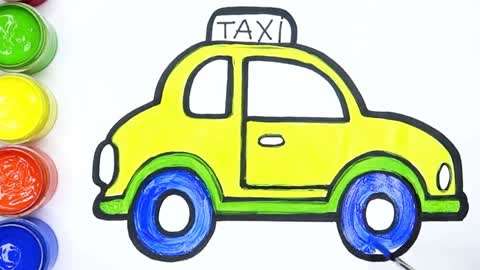 学习简笔画并为它上色 :学习出租车简笔画