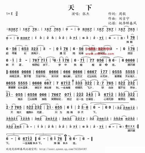 民歌曲谱 天下 民歌曲谱 天下下载 简谱下载 五线谱