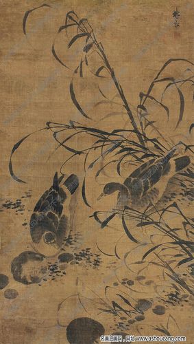 林良作品芦汀双雁图高清大图下载