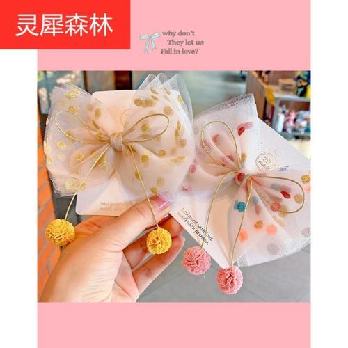 韩版儿童发饰 七彩点点亮粉莎大蝴蝶结发夹儿童发卡