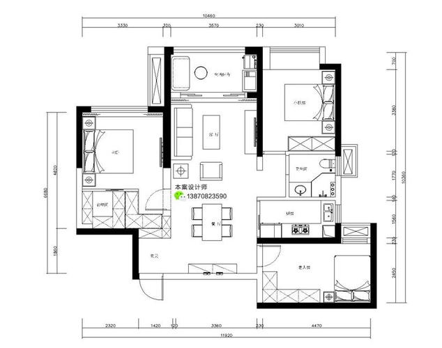 力高滨湖国际96平小美风,背景墙抬高电视柜 层板柜,轻盈自然_平面图